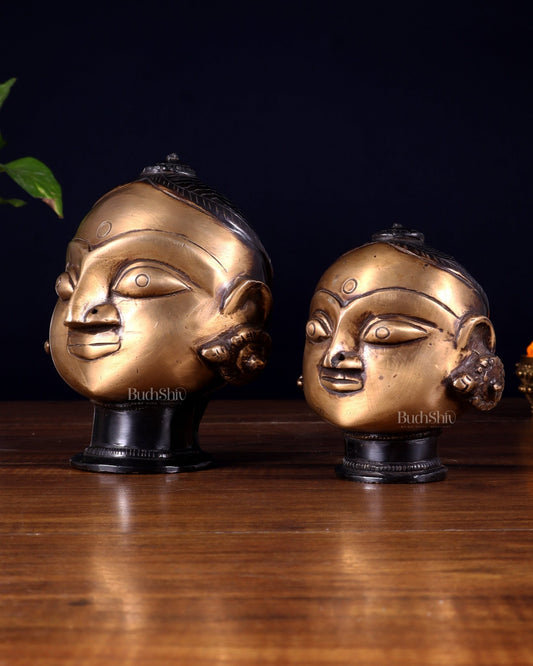 Pure Brass Gauri Face Pair – Vintage Finish - Budhshiv.com