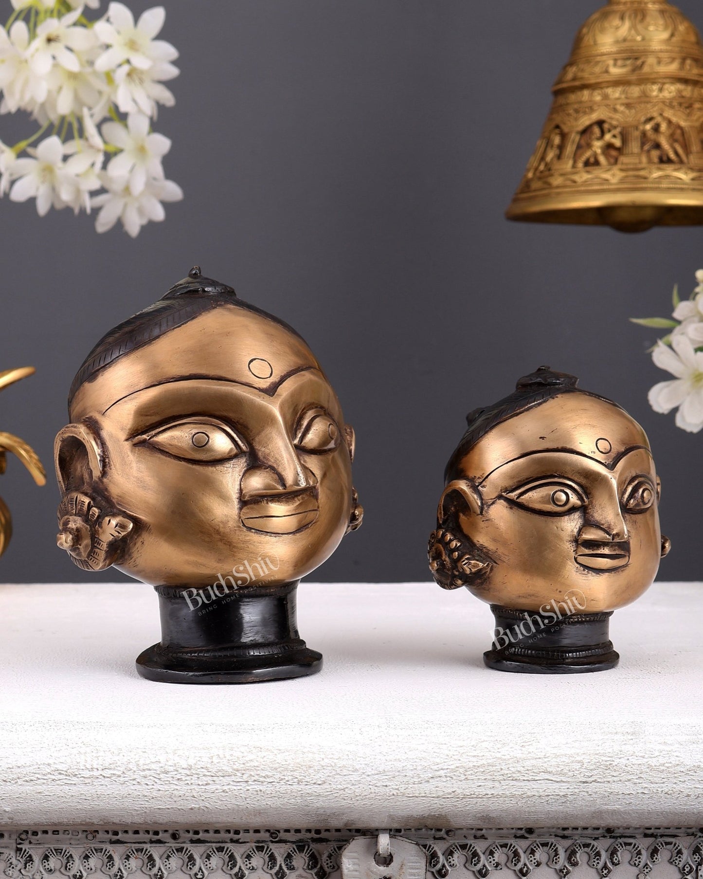 Pure Brass Gauri Face Pair – Vintage Finish - Budhshiv.com