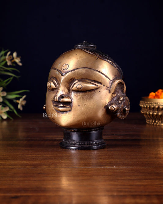 Pure Brass Gauri Face – Vintage Finish, 4.5" - Budhshiv.com