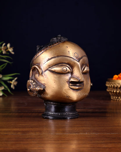 Pure Brass Gauri Face – Vintage Finish, 4.5" - Budhshiv.com