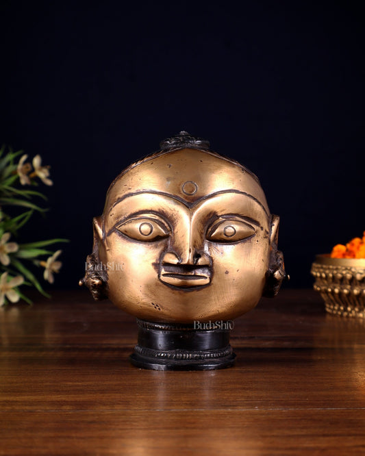 Pure Brass Gauri Face – Vintage Finish, 4.5" - Budhshiv.com