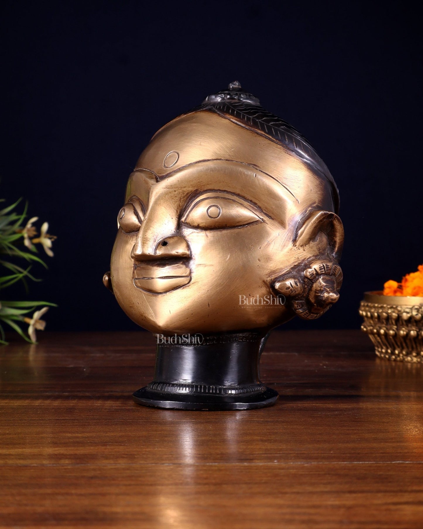 Pure Brass Gauri Face – Vintage Finish, 5.5" - Budhshiv.com