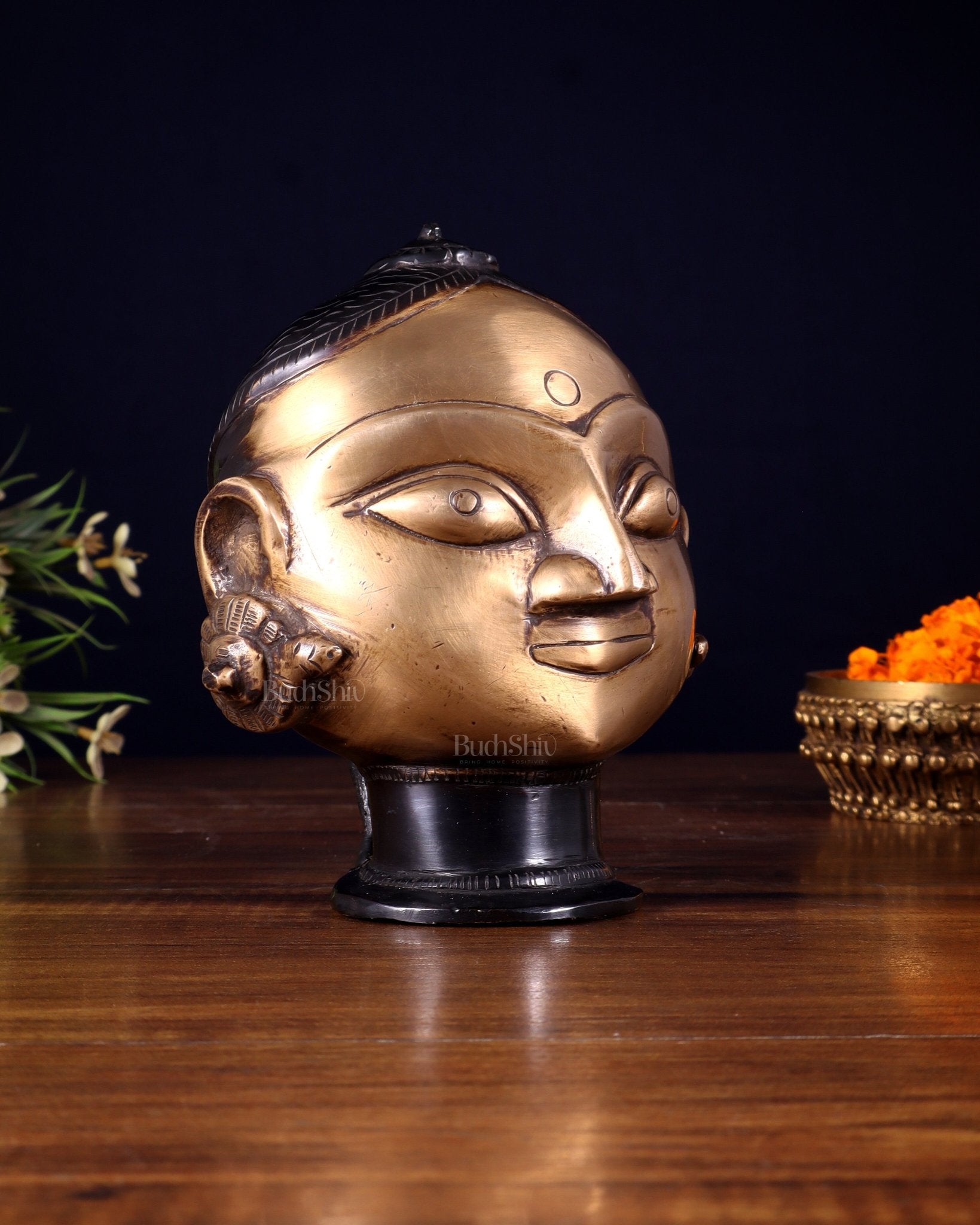 Pure Brass Gauri Face – Vintage Finish, 5.5" - Budhshiv.com
