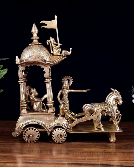 Pure Brass Gita Updesh Krishna Arjun Rath Statue 16" | Large Mahabharat Showpiece - Budhshiv.com