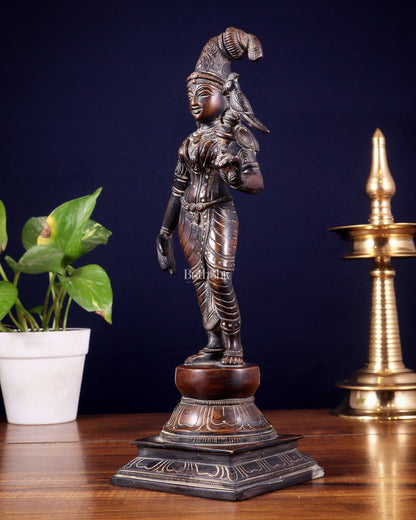 Pure Brass Goda devi Andal with Parrot Idol 12" - Budhshiv.com