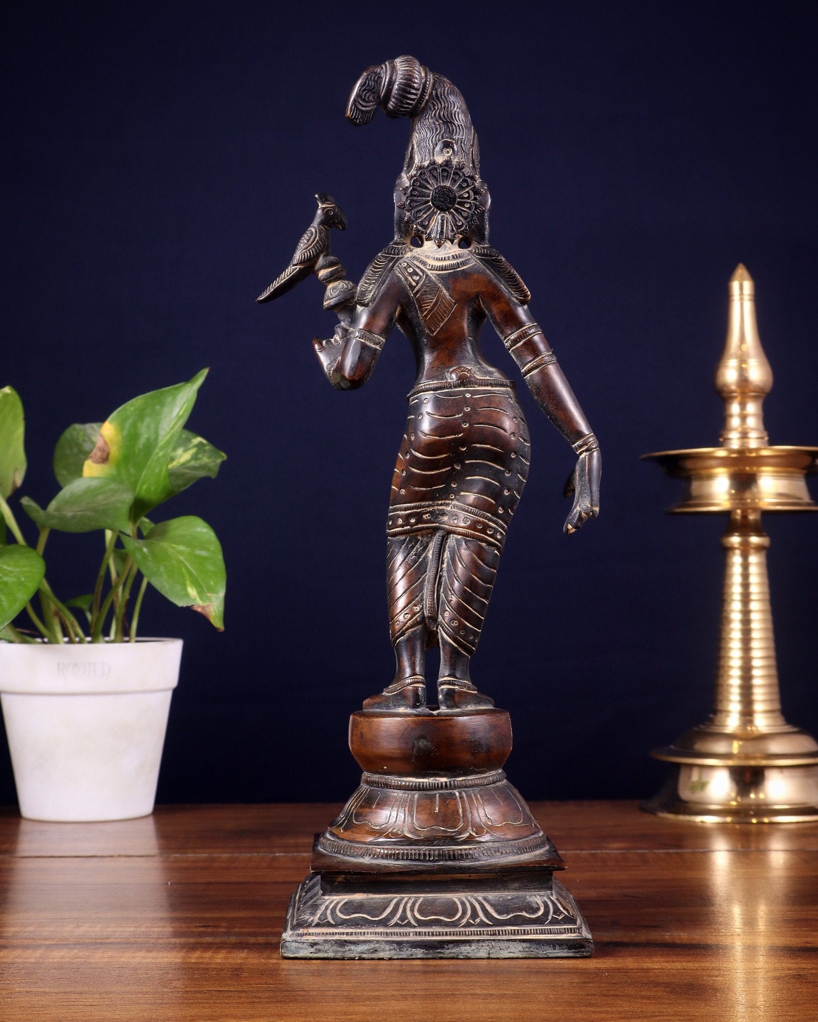Pure Brass Goda devi Andal with Parrot Idol 12" - Budhshiv.com