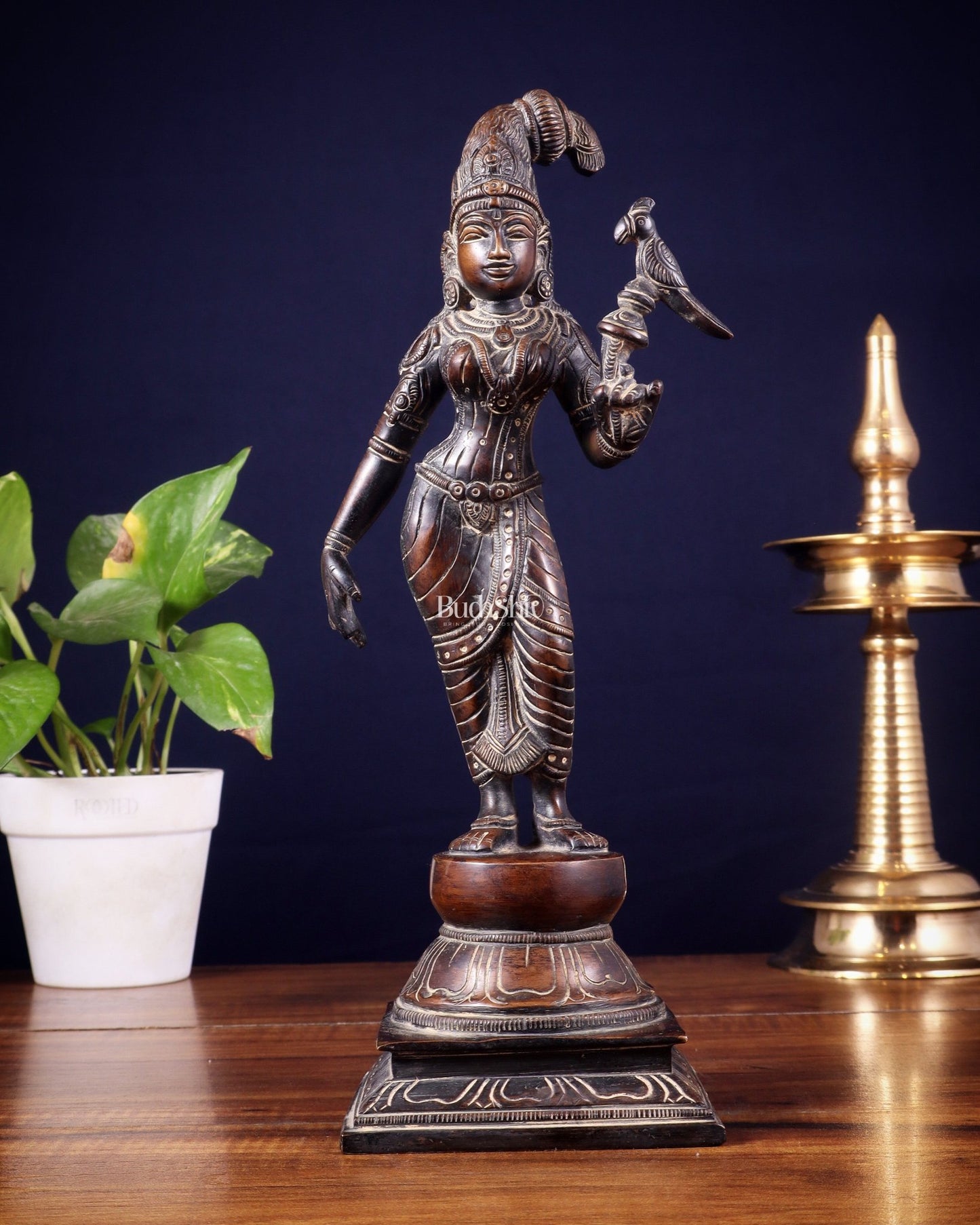 Pure Brass Goda devi Andal with Parrot Idol 12" - Budhshiv.com