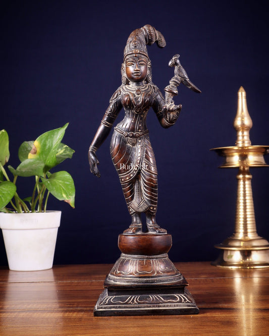Pure Brass Goda devi Andal with Parrot Idol 12" - Budhshiv.com