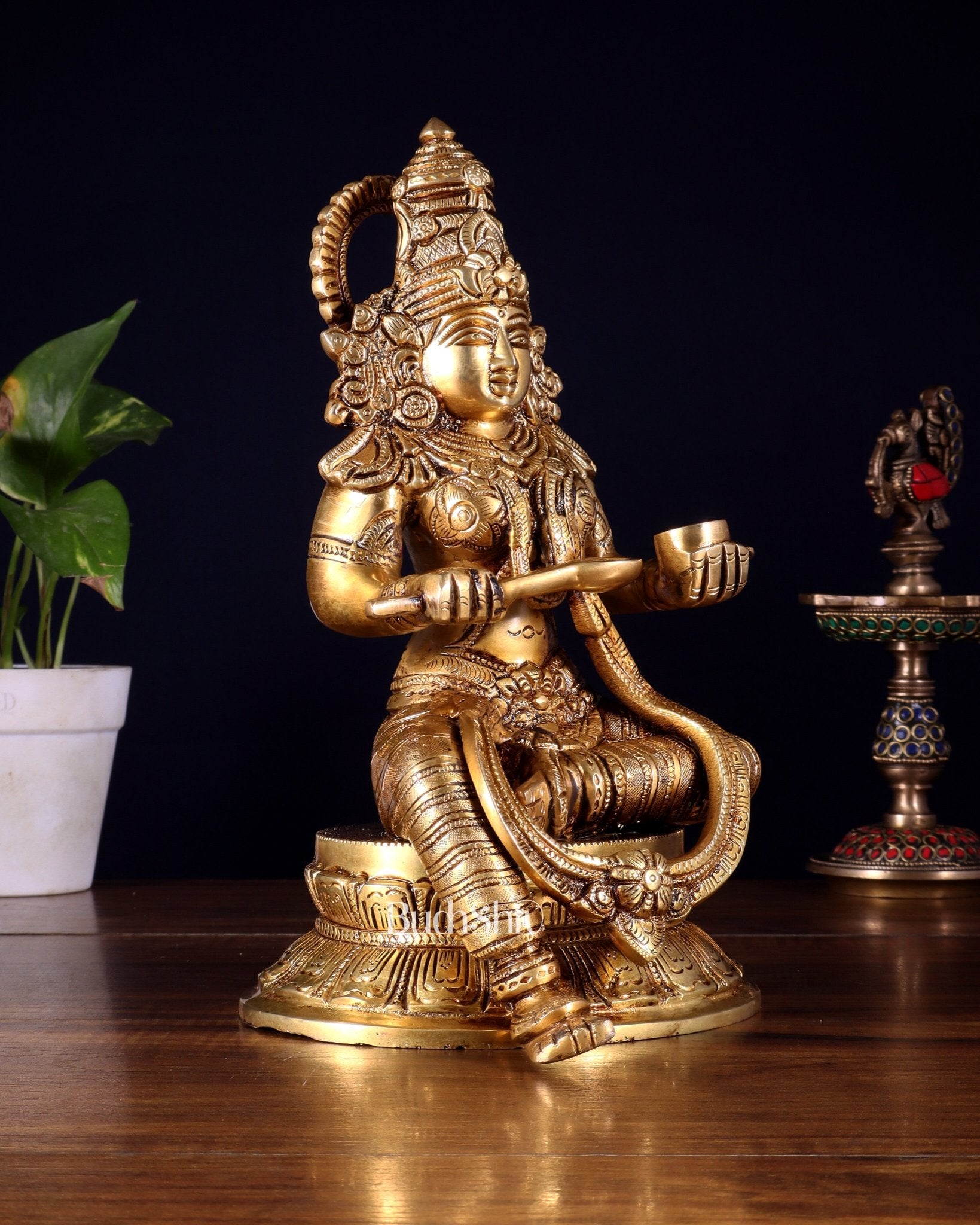 Pure Brass Goddess Annapoorna Idol – 10 Inch - Budhshiv.com