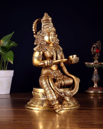 Pure Brass Goddess Annapoorna Idol – 10 Inch - Budhshiv.com