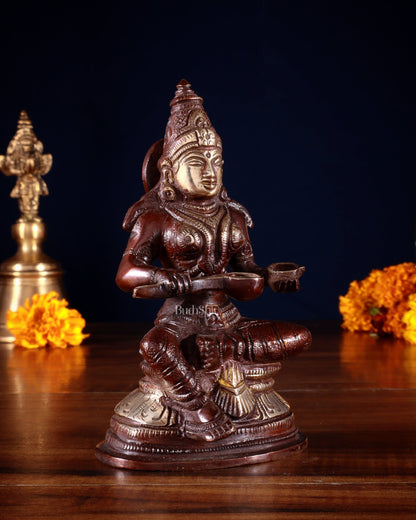 Pure Brass Goddess Annapurna Devi Idol – dual Tone 5" - Budhshiv.com
