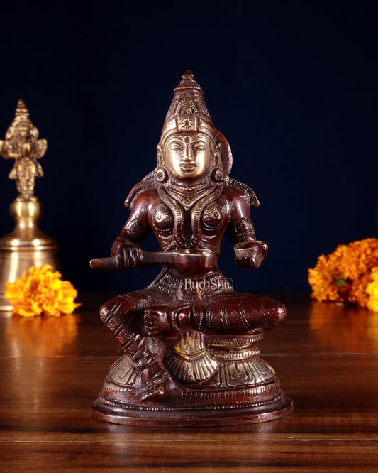 Pure Brass Goddess Annapurna Devi Idol – dual Tone 5" - Budhshiv.com
