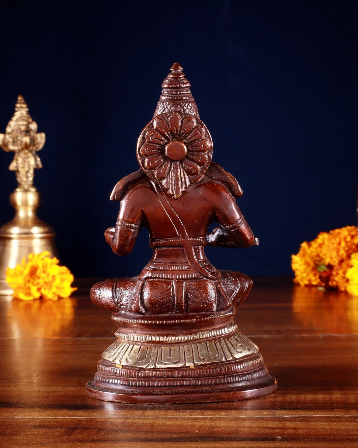 Pure Brass Goddess Annapurna Devi Idol – dual Tone 5" - Budhshiv.com