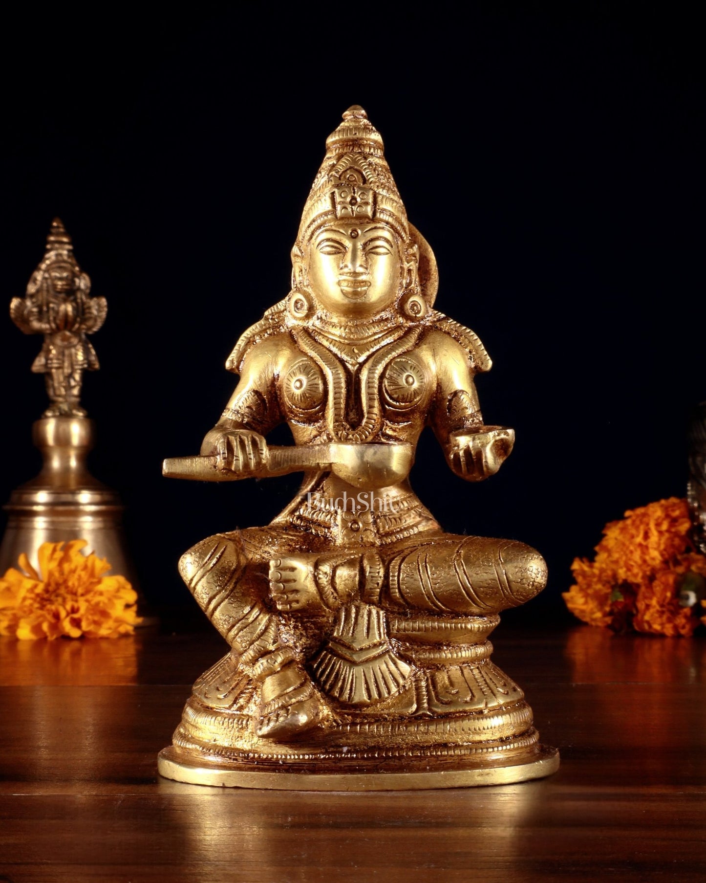 Pure Brass Goddess Annapurna Devi Idol – Golden Tone 5" - Budhshiv.com