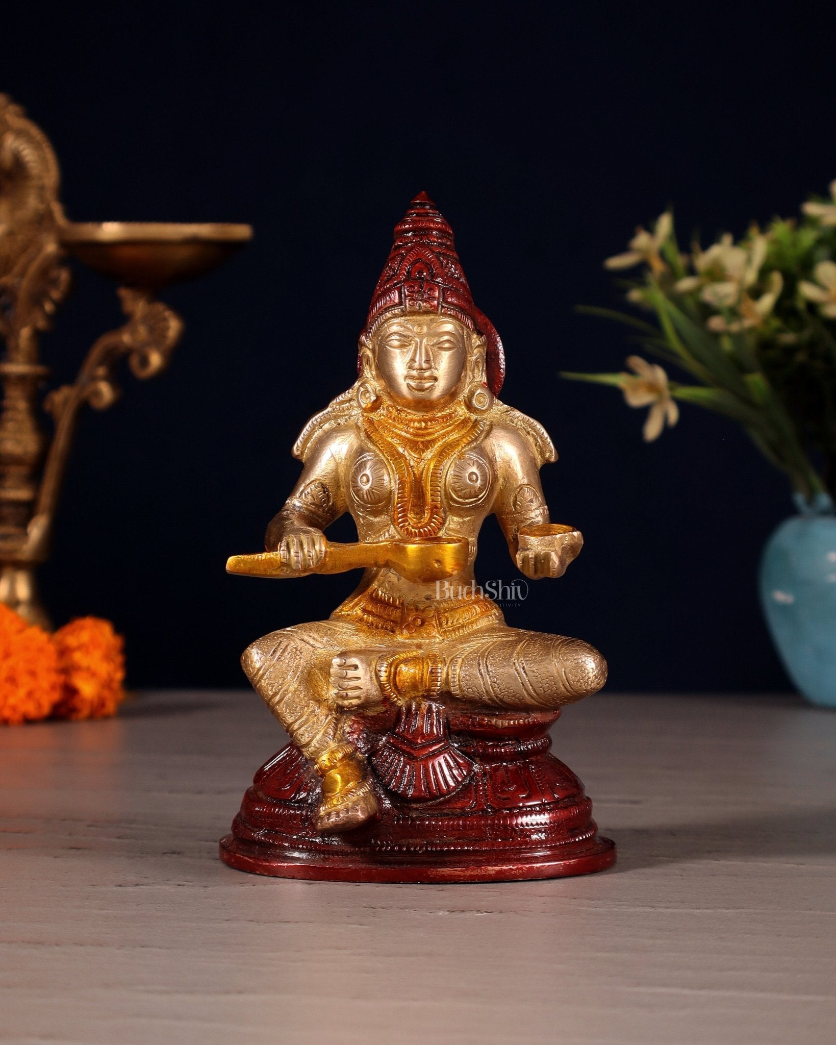 Pure Brass Goddess Annapurna Devi Idol – New tone 5" - Budhshiv.com