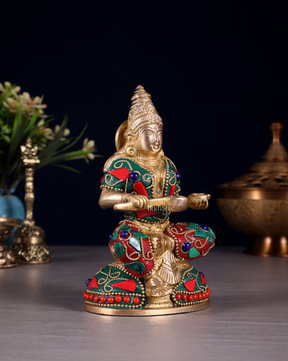 Pure Brass Goddess Annapurna Devi Idol – Stonework 5" - Budhshiv.com