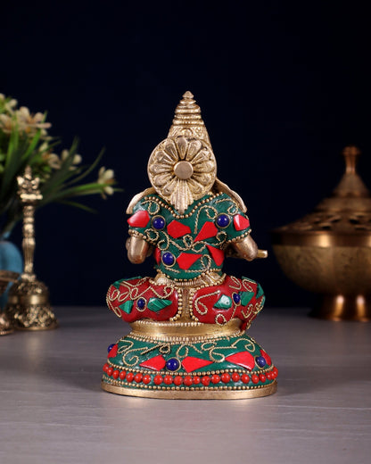 Pure Brass Goddess Annapurna Devi Idol – Stonework 5" - Budhshiv.com