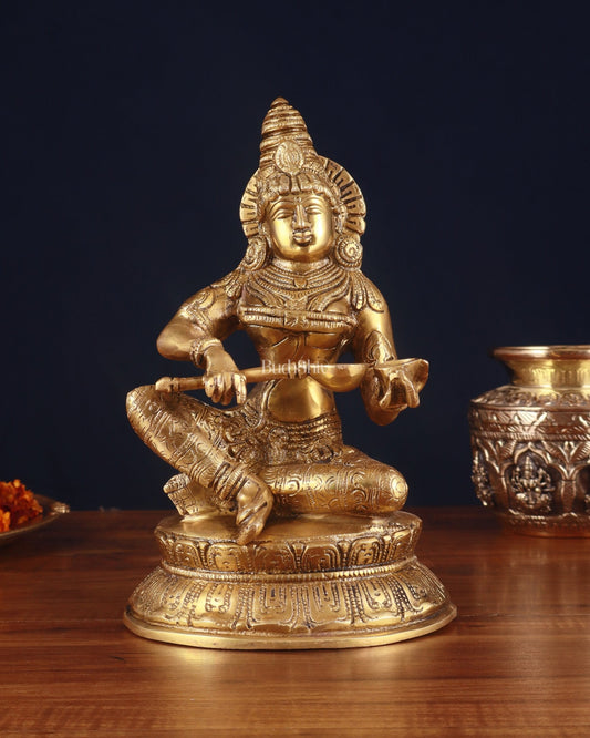 Pure Brass Goddess Annapurna Idol – 10 Inch, - Budhshiv.com