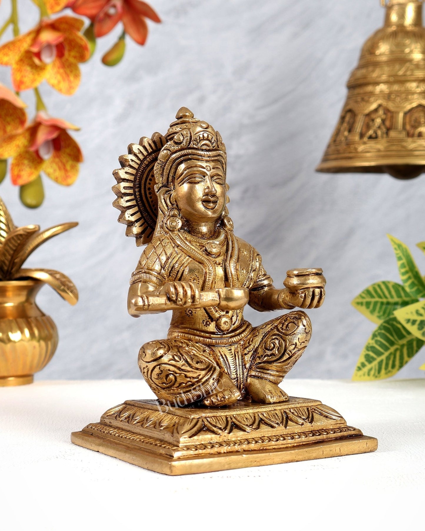 Pure Brass Goddess Annapurna – Idol of Nourishment & Abundance 5.5 inch - Budhshiv.com