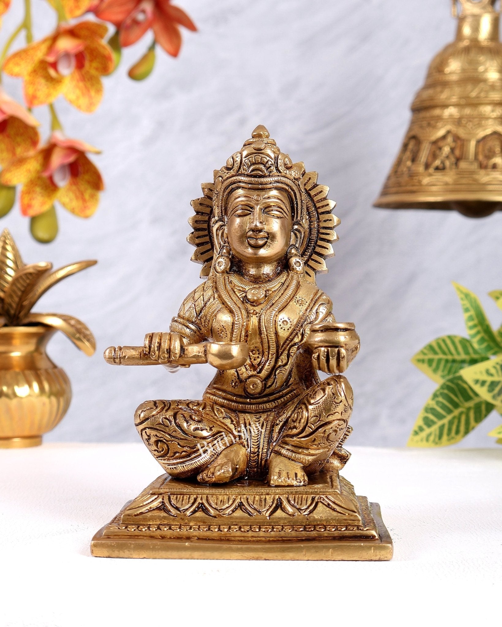 Pure Brass Goddess Annapurna – Idol of Nourishment & Abundance 5.5 inch - Budhshiv.com