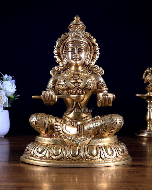 Pure Brass Goddess Annapurna – Large Idol 10.5" - Budhshiv.com