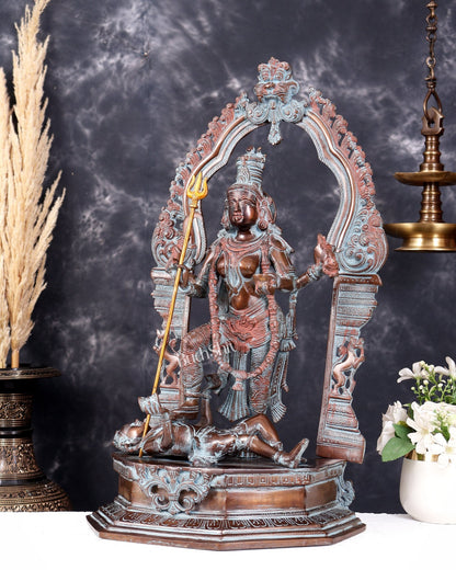 Pure Brass Goddess bhadra Kali Statue - 22 inch vintage sand patina - Budhshiv.com