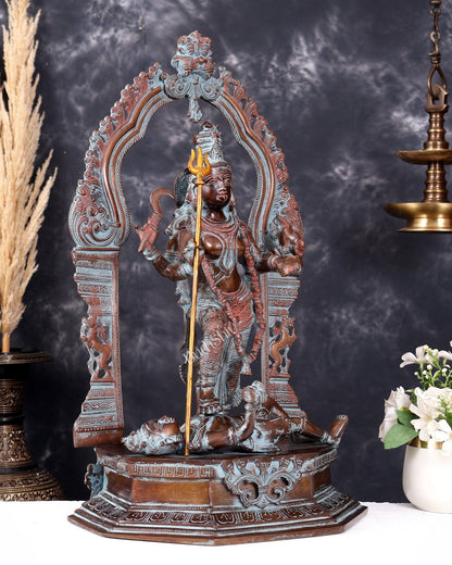 Pure Brass Goddess bhadra Kali Statue - 22 inch vintage sand patina - Budhshiv.com
