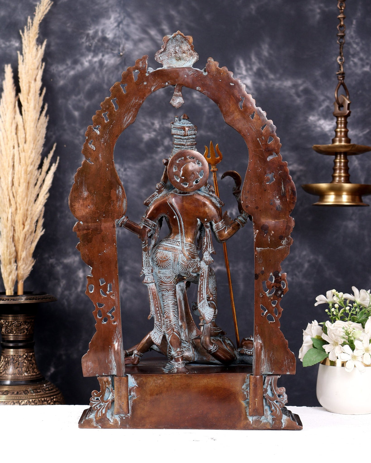 Pure Brass Goddess bhadra Kali Statue - 22 inch vintage sand patina - Budhshiv.com