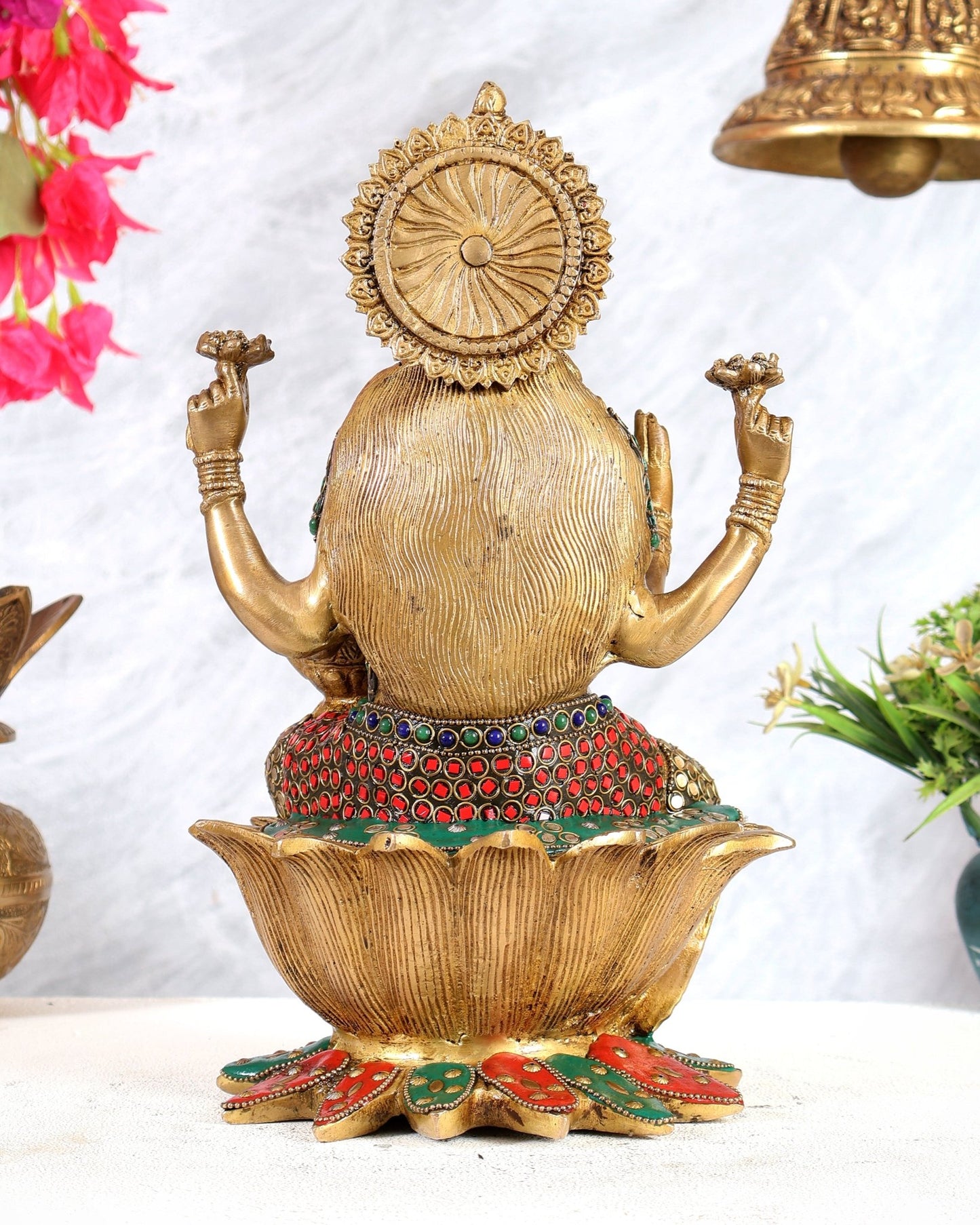 Pure Brass Goddess Dhan Lakshmi Idol - 12" stonework - Budhshiv.com