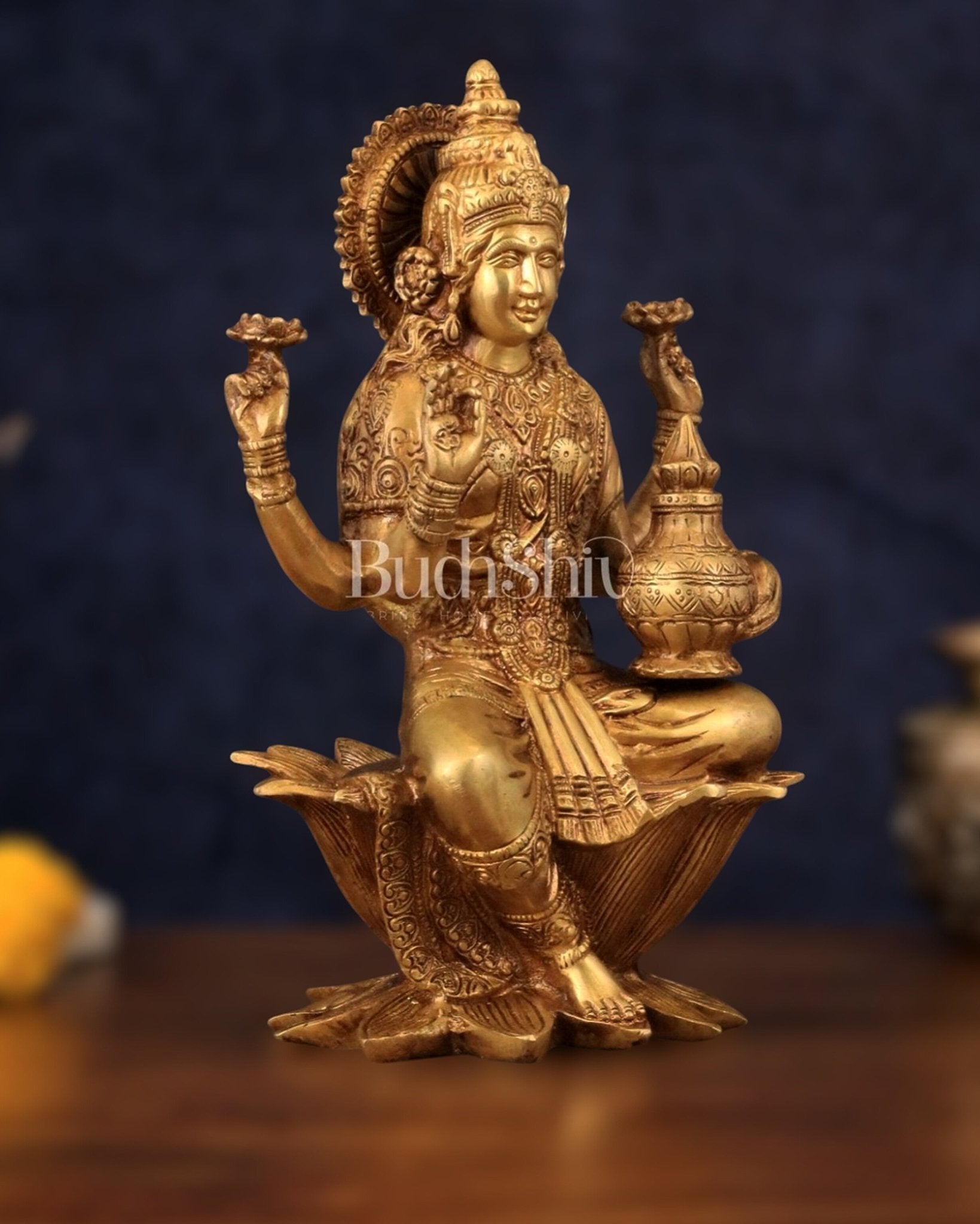 Pure Brass Goddess Dhan Lakshmi Idol - 12" - Budhshiv.com