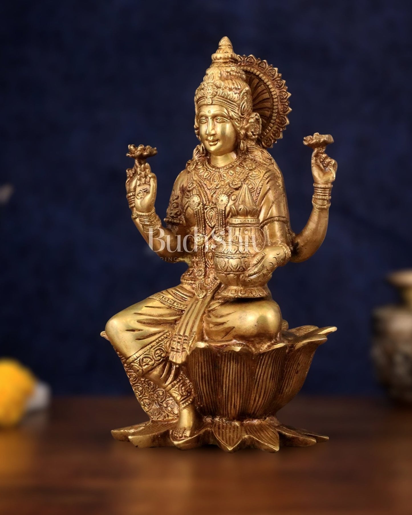 Pure Brass Goddess Dhan Lakshmi Idol - 12" - Budhshiv.com