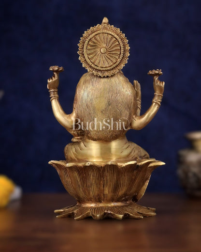 Pure Brass Goddess Dhan Lakshmi Idol - 12" - Budhshiv.com