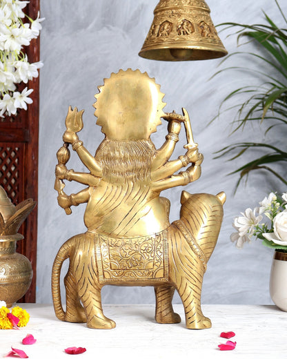 Pure Brass Goddess Durga Sherawali Mata on Tiger 12 inch - Budhshiv.com