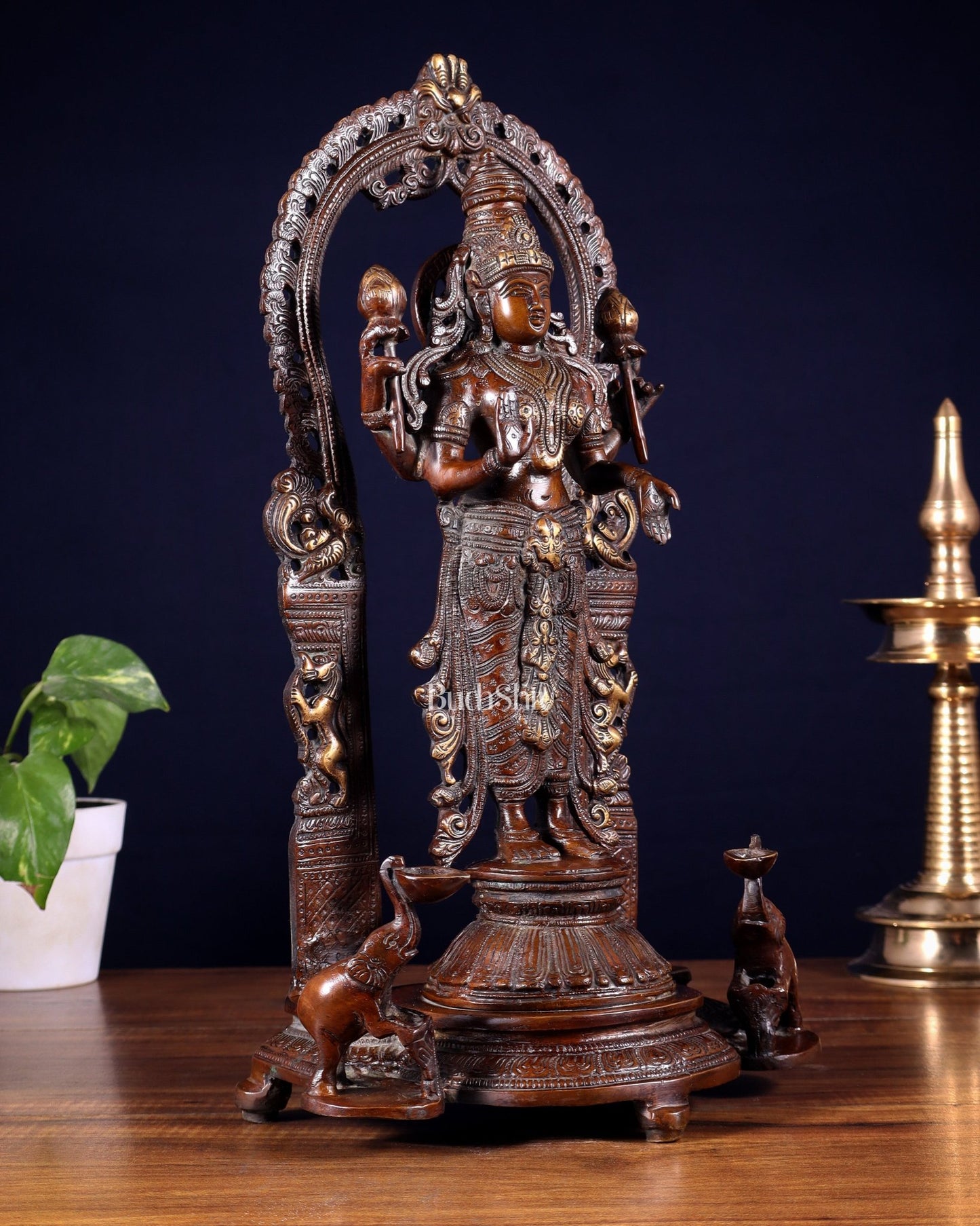 Pure Brass Goddess gaja Lakshmi Statue with Elephants 16" - Budhshiv.com