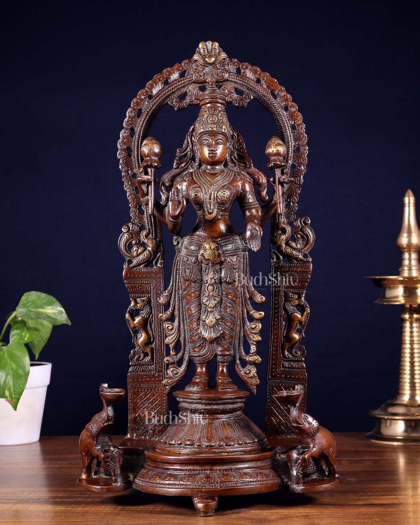 Pure Brass Goddess gaja Lakshmi Statue with Elephants 16" - Budhshiv.com