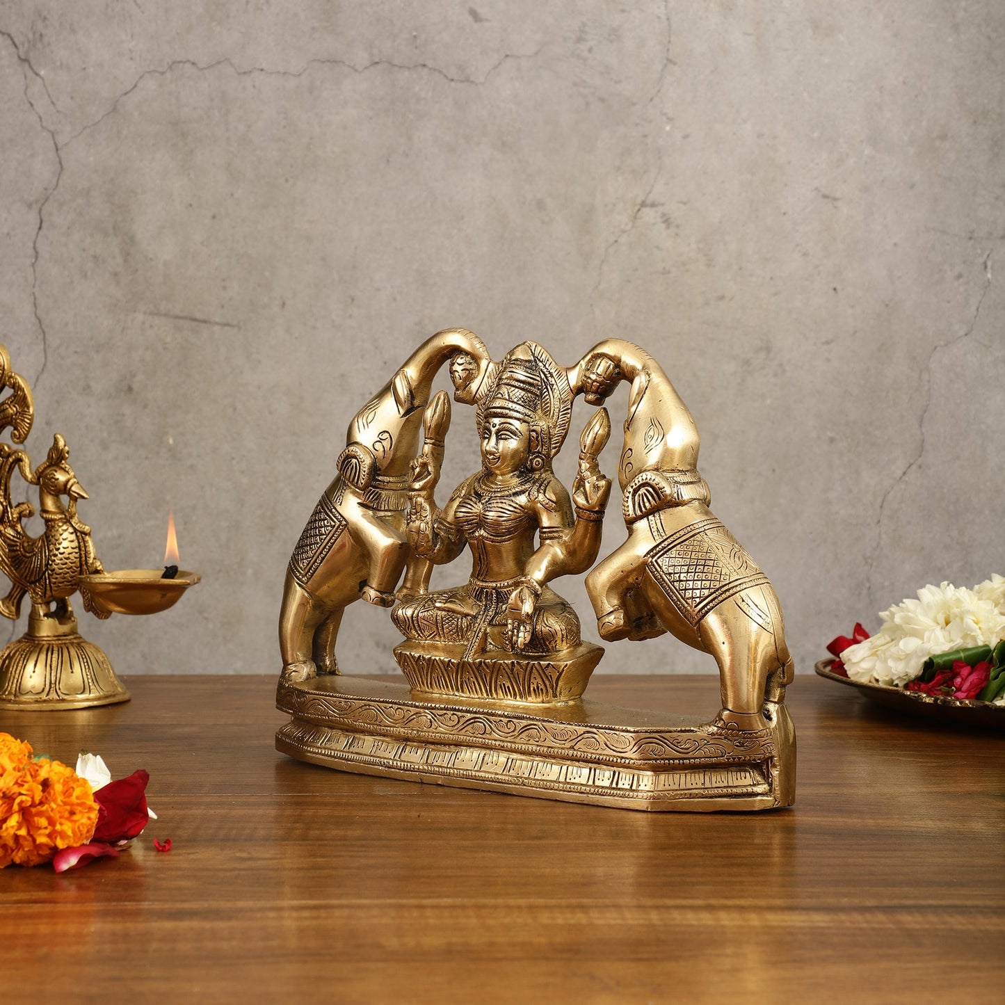 Pure Brass Goddess Gajalakshmi Idol - 7 Inches - Budhshiv.com