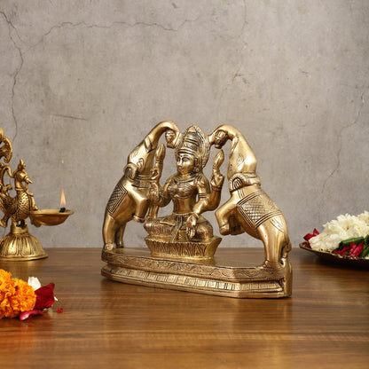 Pure Brass Goddess Gajalakshmi Idol - 7 Inches - Budhshiv.com