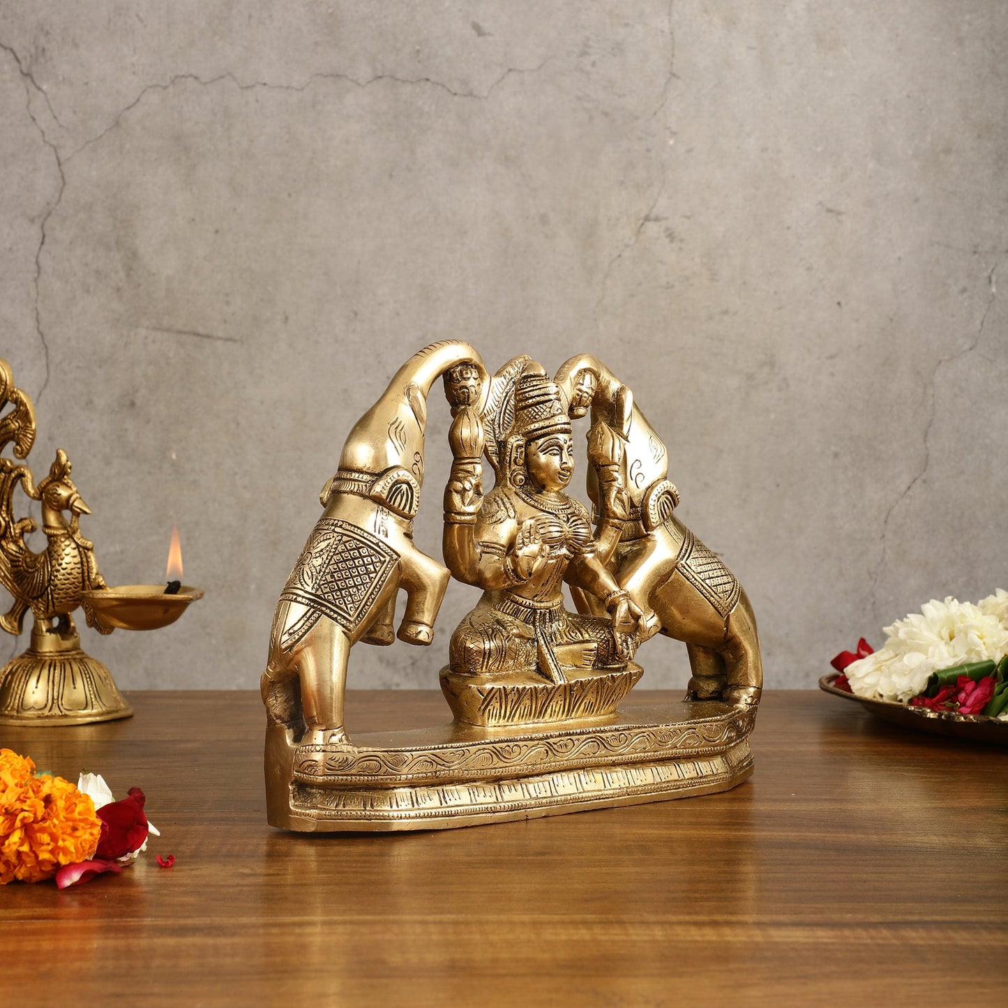 Pure Brass Goddess Gajalakshmi Idol - 7 Inches - Budhshiv.com