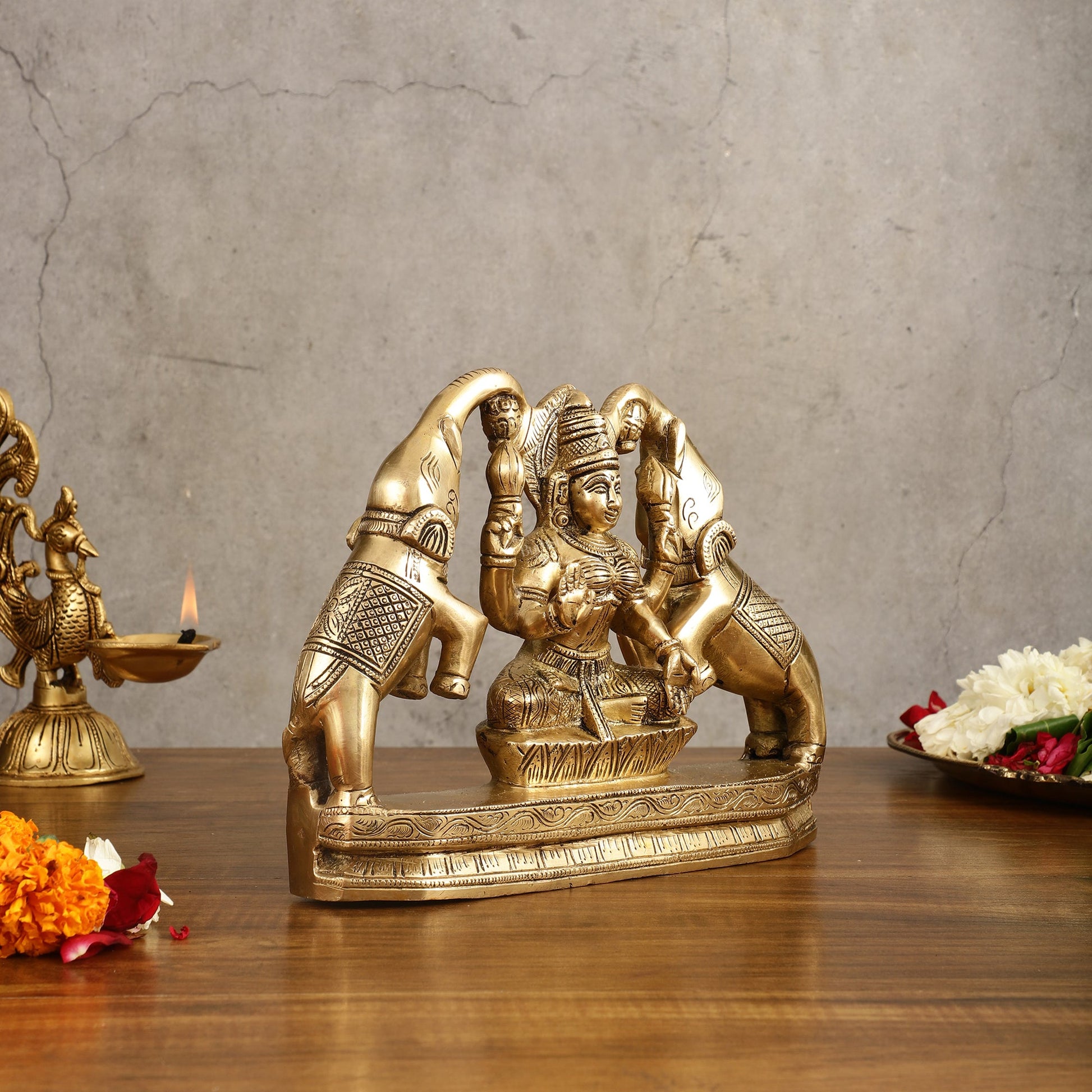 Pure Brass Goddess Gajalakshmi Idol - 7 Inches - Budhshiv.com