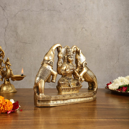 Pure Brass Goddess Gajalakshmi Idol - 7 Inches - Budhshiv.com