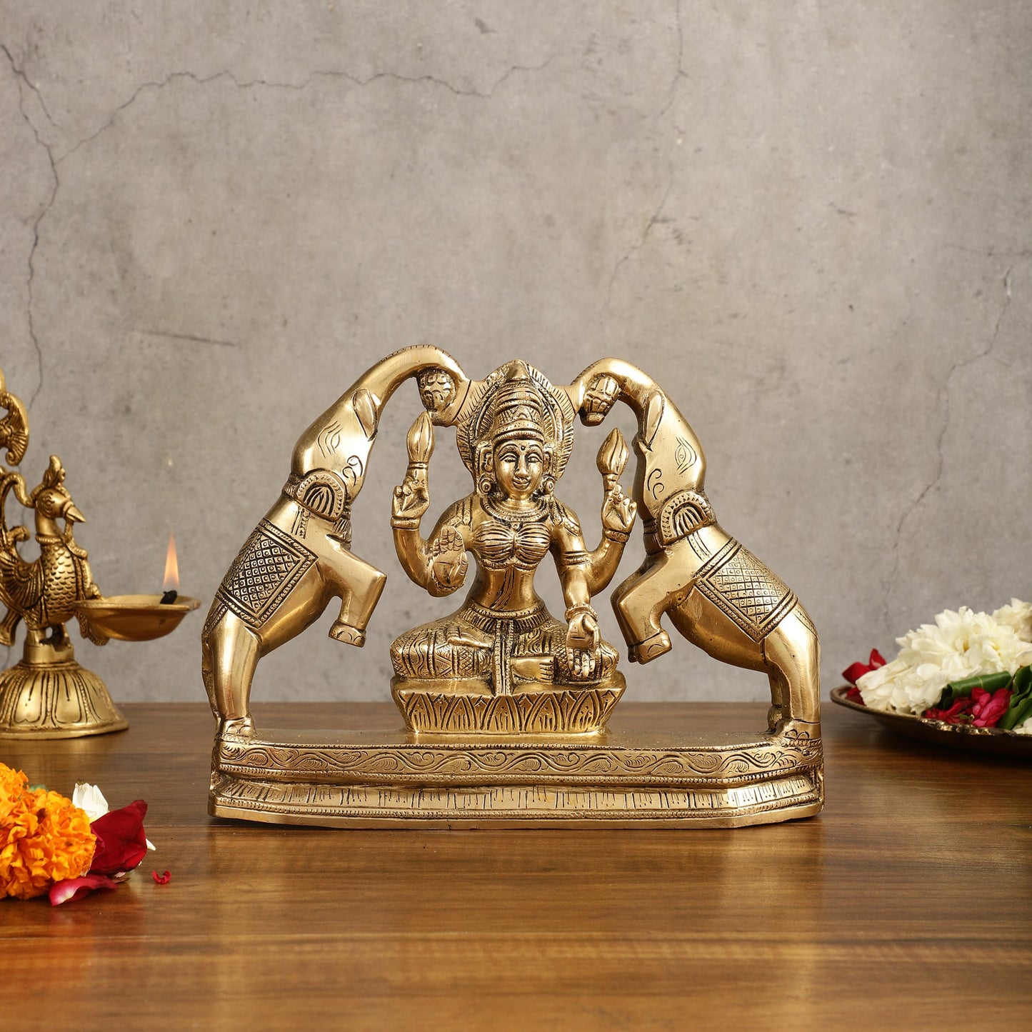 Pure Brass Goddess Gajalakshmi Idol - 7 Inches - Budhshiv.com