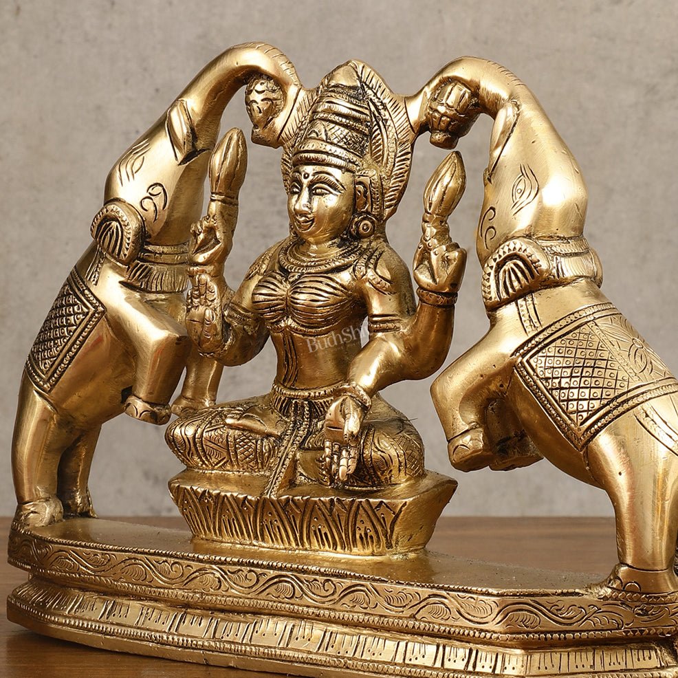Pure Brass Goddess Gajalakshmi Idol - 7 Inches - Budhshiv.com