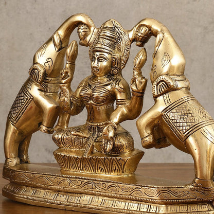 Pure Brass Goddess Gajalakshmi Idol - 7 Inches - Budhshiv.com