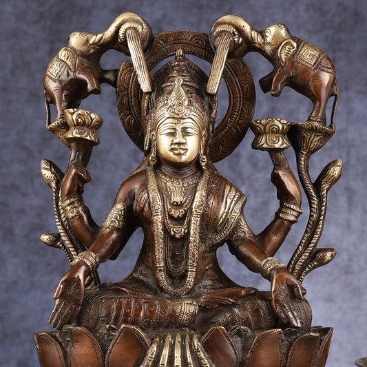Pure Brass Goddess Gajalakshmi Idol - Double Chola Finish | 12" - Budhshiv.com