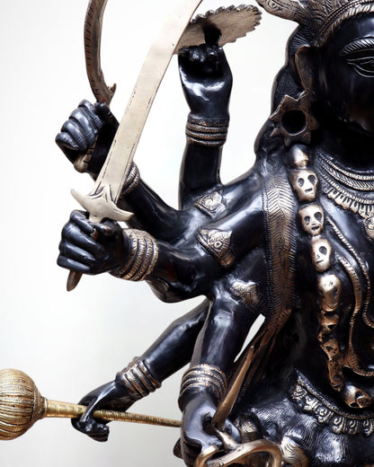 Pure Brass Goddess Kali Dashabhuja (10 Arms) Statue – 43" Black Edition | 64 kg - Budhshiv.com