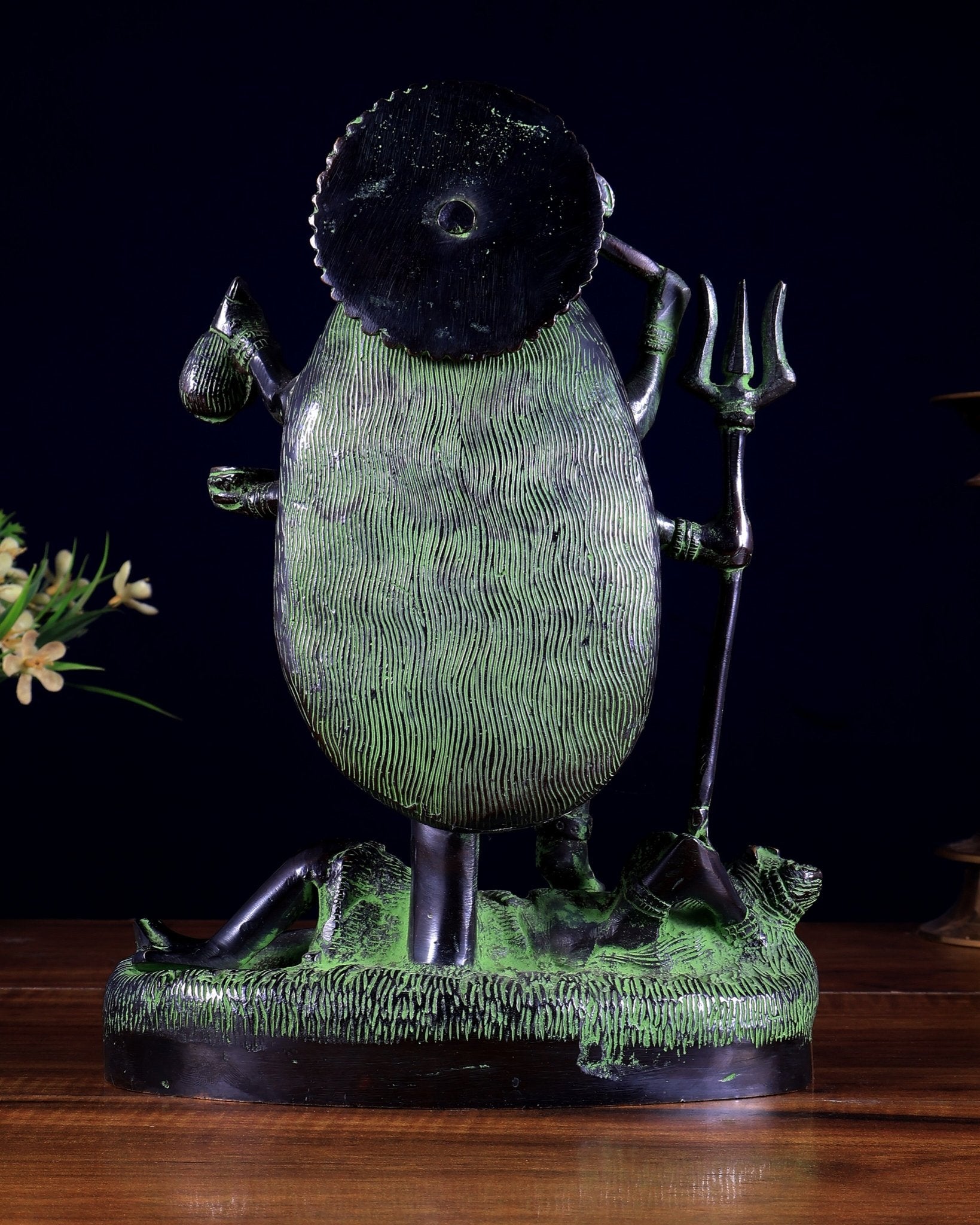 Pure Brass Goddess Kali Four - Armed Charbhuja Statue – Black Green Patina Finish 10.5 inch - Budhshiv.com