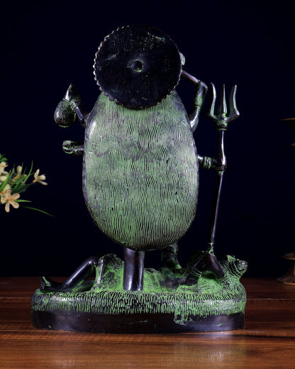 Pure Brass Goddess Kali Four - Armed Charbhuja Statue – Black Green Patina Finish 10.5 inch - Budhshiv.com