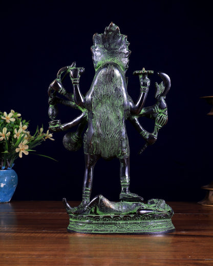 Pure Brass Goddess Kali Statue black and green 10.5 inch - Budhshiv.com