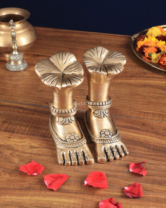Pure Brass Goddess Lakshmi Charan (Holy Feet) Idol - Budhshiv.com