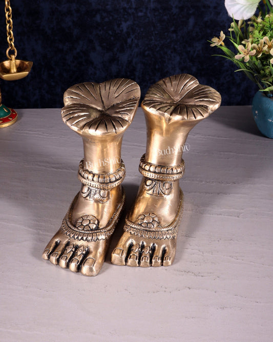 Pure Brass Goddess Lakshmi Charan (Holy Feet) Idol - Budhshiv.com